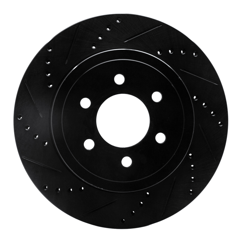 Dodge Dakota Brake Rotor (1) - Front Left - R1 Concepts - Drilled & Slotted - Black - `03-`04